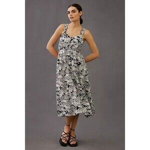 Anthropologie Floral Printed Linen Blend Midi Dress Sleeveless Open Back M